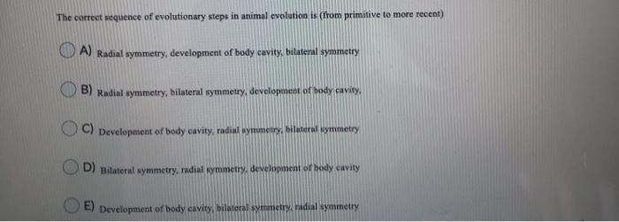 Solved The correct sequence of evolutionary steps in animal 