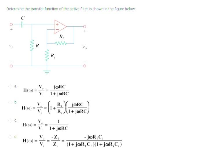 Solved Determine the transfer function of the active filter | Chegg.com