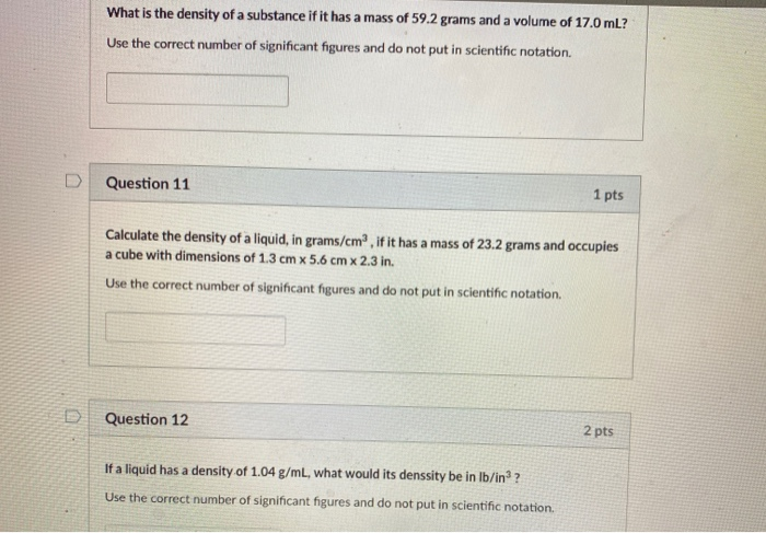 Solved What is the density of a substance if it has a mass | Chegg.com