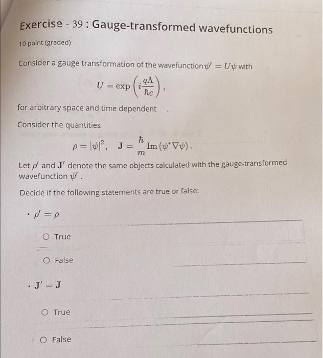 Solved Exercise 39 Gaugetransformed wavefunctions 10