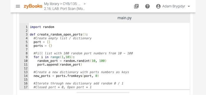 Solved = zyBooks My library > CYB/135... > Adam Brygidyr | Chegg.com