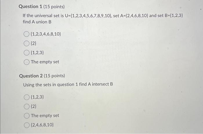 Solved If the universal set is U={1,2,3,4,5,6,7,8,9,10}, set | Chegg.com