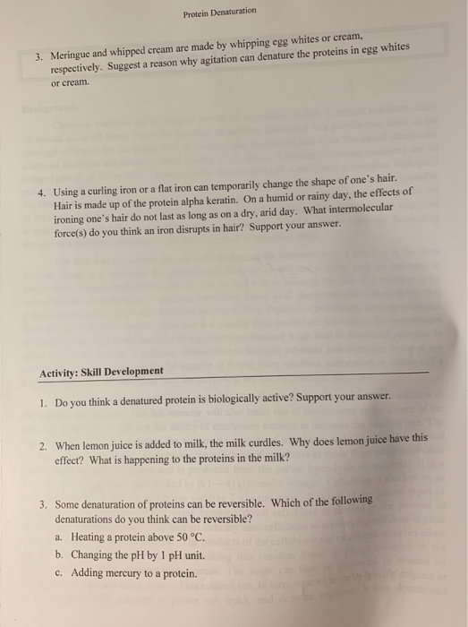 Solved Activity Protein Denaturation Learning Objectives
