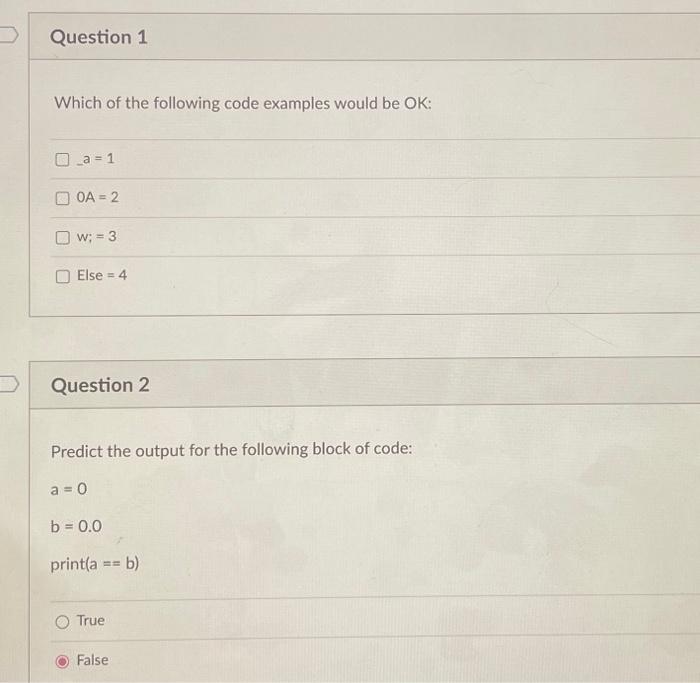 Solved Which of the following code examples would be OK: a=1 | Chegg.com