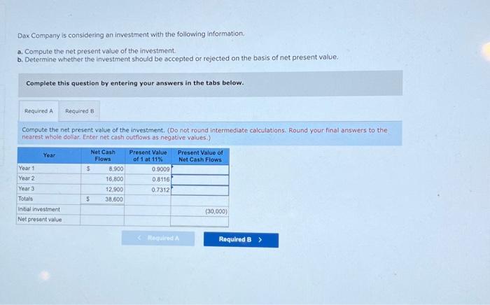 Solved Dax Company Is Considering An Investment With The | Chegg.com