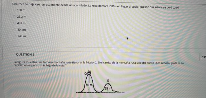 Solved Una Roca Se Deja Caer Verticalmente Desde Un 9860