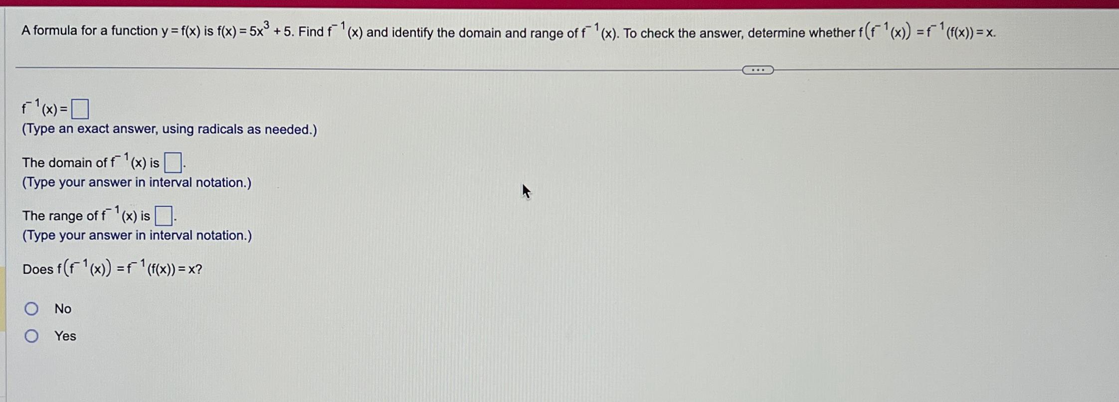 Solved A Formula For A Function Y F X ﻿is F X 5x3 5 ﻿find