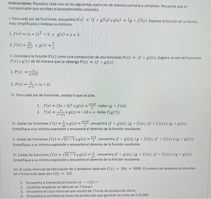 Solved Instrucciones. Resuelve Cada Uno De Los Siguientes | Chegg.com