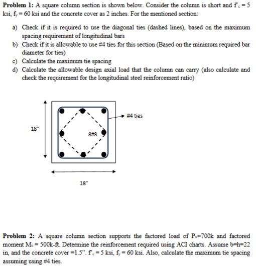 Square Column Math Problem Solved Problem 1:A square column section is shown below. | Chegg.com