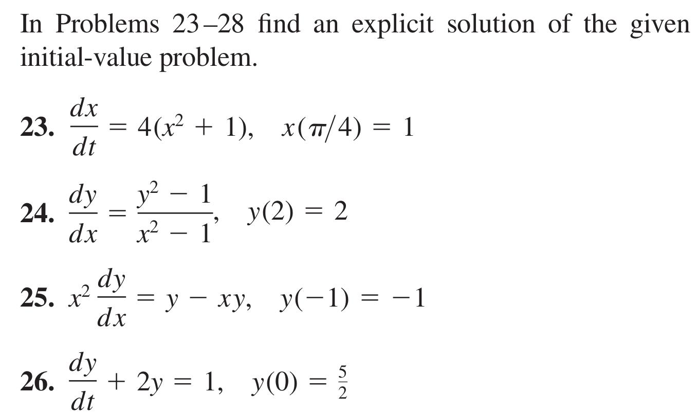Solved In Problems 23-28 ﻿find an explicit solution of the | Chegg.com