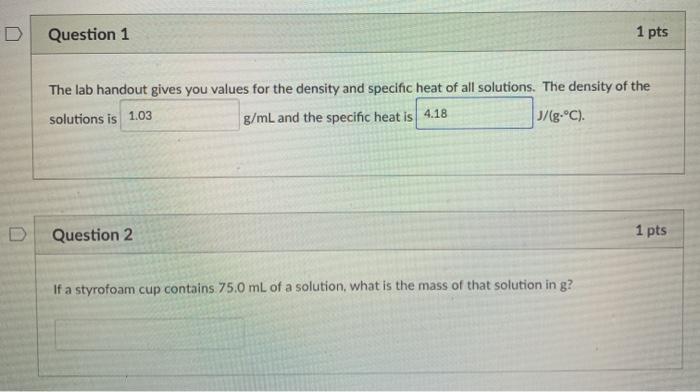 Solved D Question 1 1 pts The lab handout gives you values | Chegg.com