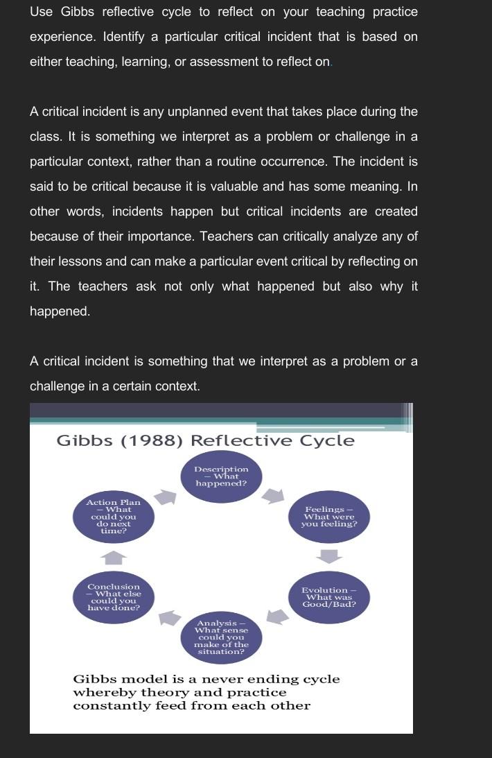 gibbs reflective cycle example essay police