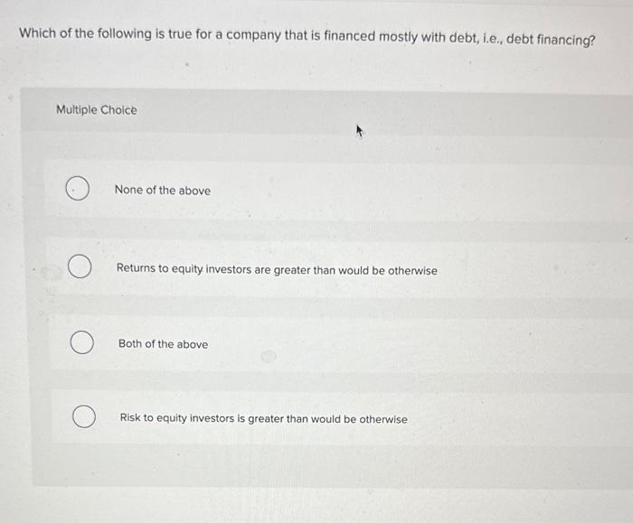 Solved Which Of The Following Is True For A Company That Is | Chegg.com