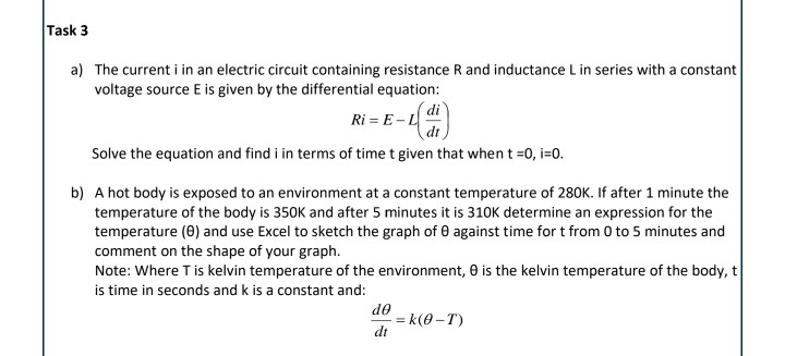 Solved Task 3 a) The current i in an electric circuit | Chegg.com
