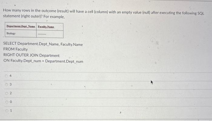 Solved How many rows in the outcome (result) will have a | Chegg.com