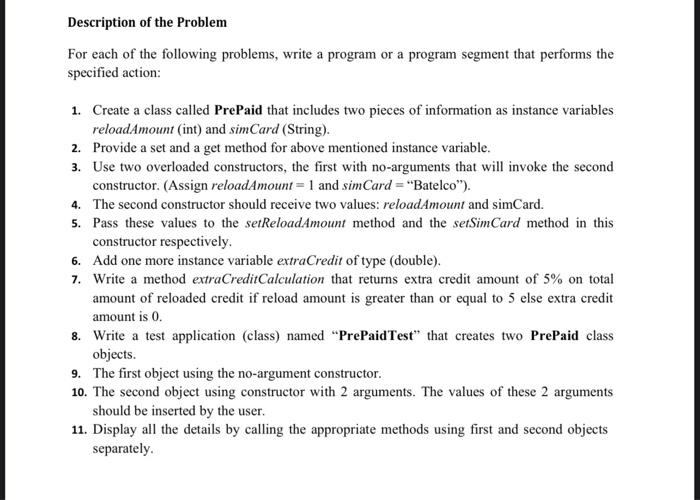 Solved Description of the Problem For each of the following | Chegg.com