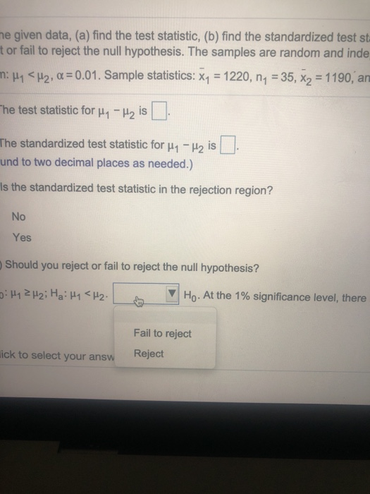 Solved For the given data, (a) find the test statistic, (b) | Chegg.com