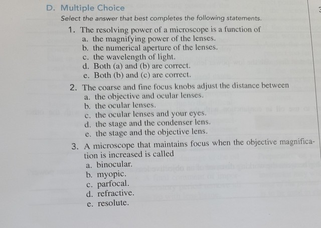 Solved D. Multiple Choice Select the answer that best | Chegg.com