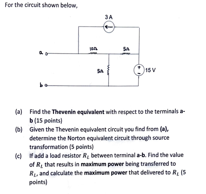 Solved For the circuit shown below, (a) ﻿Find the Thevenin | Chegg.com