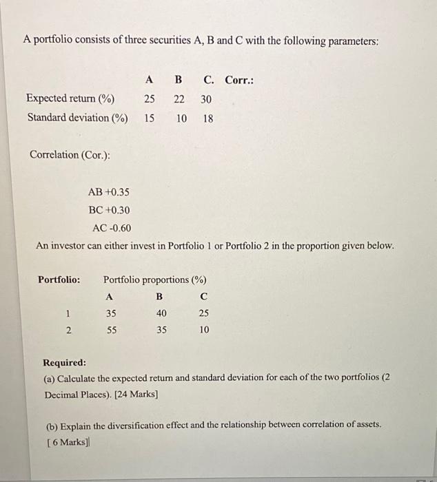 Solved A Portfolio Consists Of Three Securities A, B And C | Chegg.com