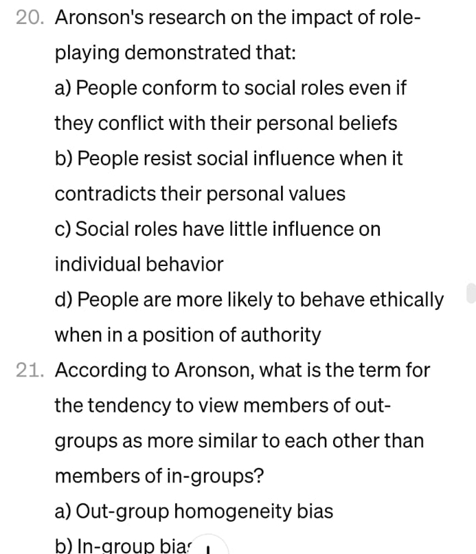 Solved Aronson's research on the impact of roleplaying