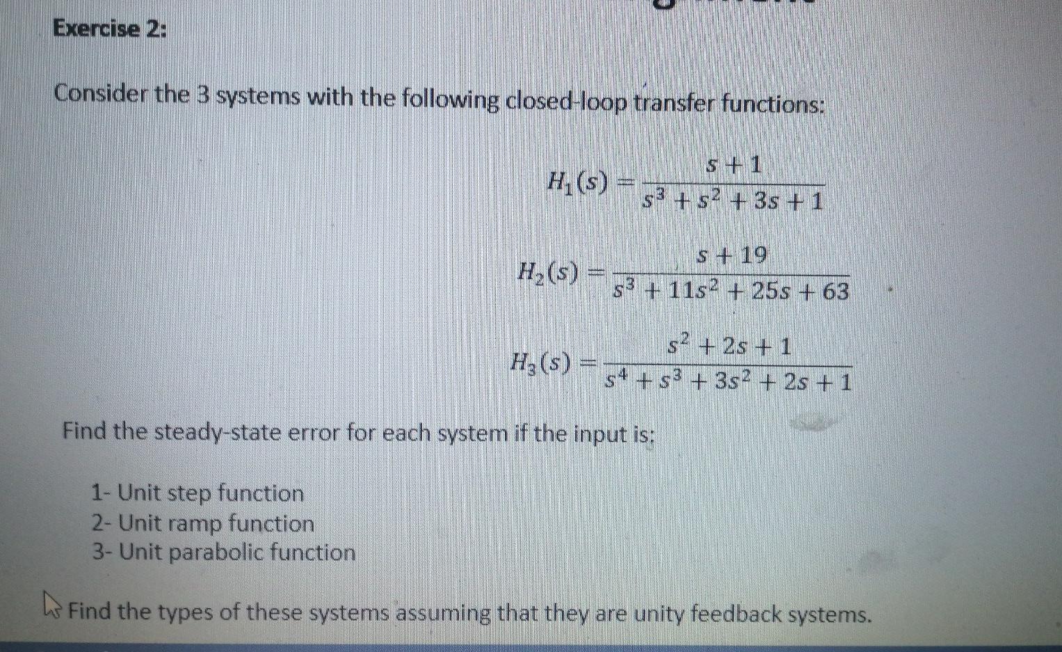 Solved Exercise 2: Consider the 3 systems with the following | Chegg.com