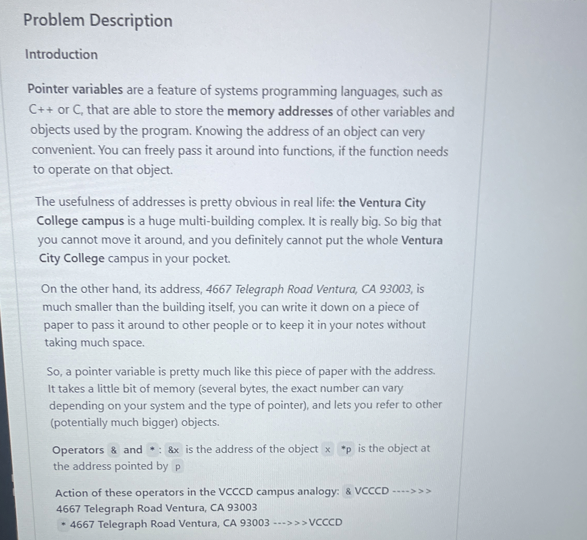 Solved Problem DescriptionIntroductionPointer variables are | Chegg.com