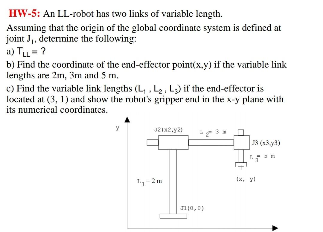 Solved a) TLL = HW-5: An LL-robot has two links of variable | Chegg.com