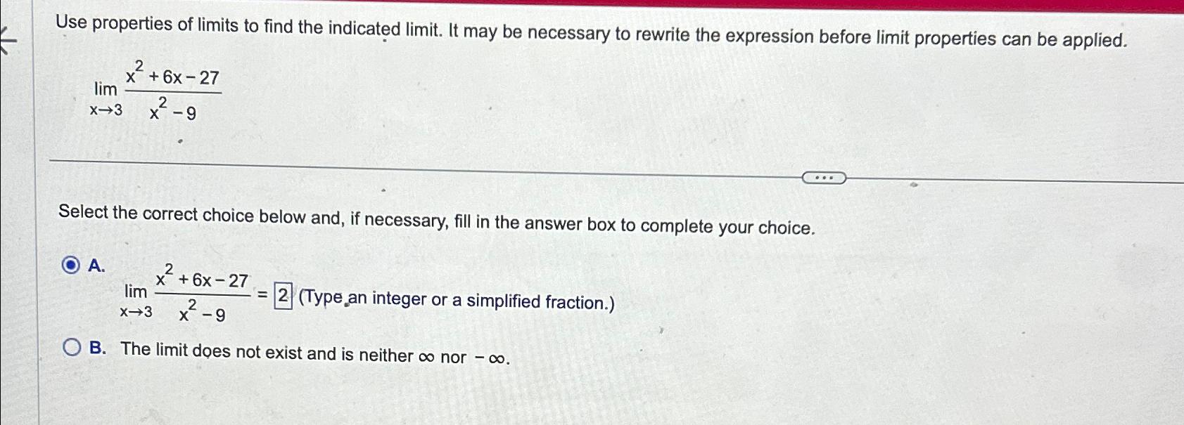 Solved Use properties of limits to find the indicated limit. | Chegg.com