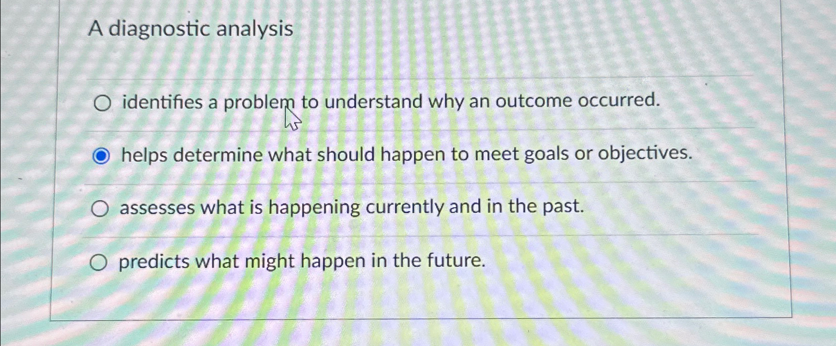 Solved A diagnostic analysisidentifies a problem to | Chegg.com image.