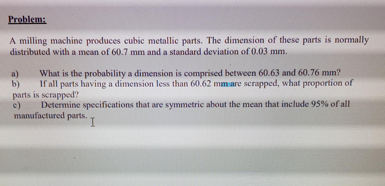 Solved Problem: A milling machine produces cubic metallic | Chegg.com