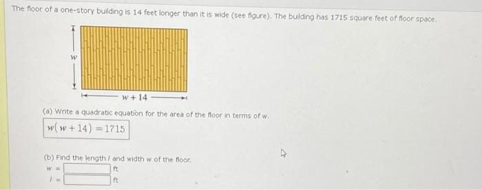 Solved The floor of a one-story building is 14 feet longer | Chegg.com