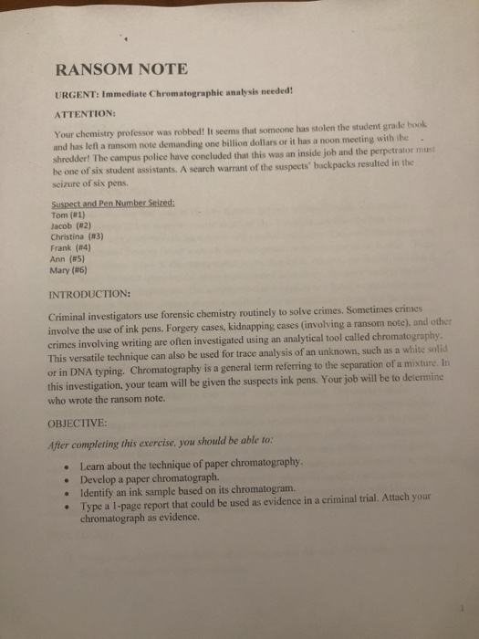 RANSOM NOTE URGENT: Immediate Chromatographie | Chegg.com