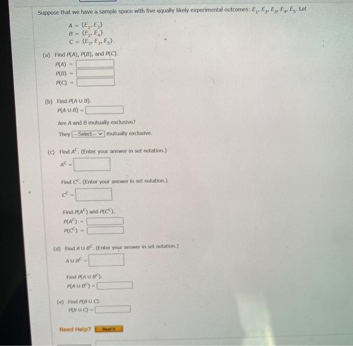 Solved Suppose that we have a sample space with five equally | Chegg.com
