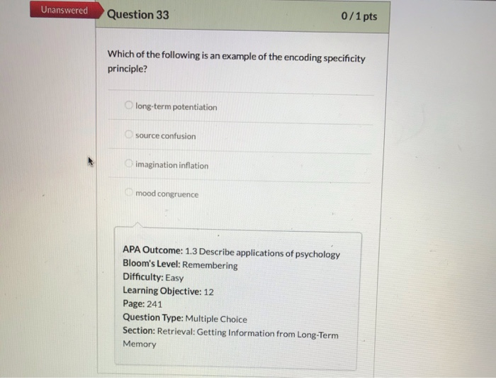 Solved Unanswered Question 33 0/1 pts Which of the following | Chegg.com
