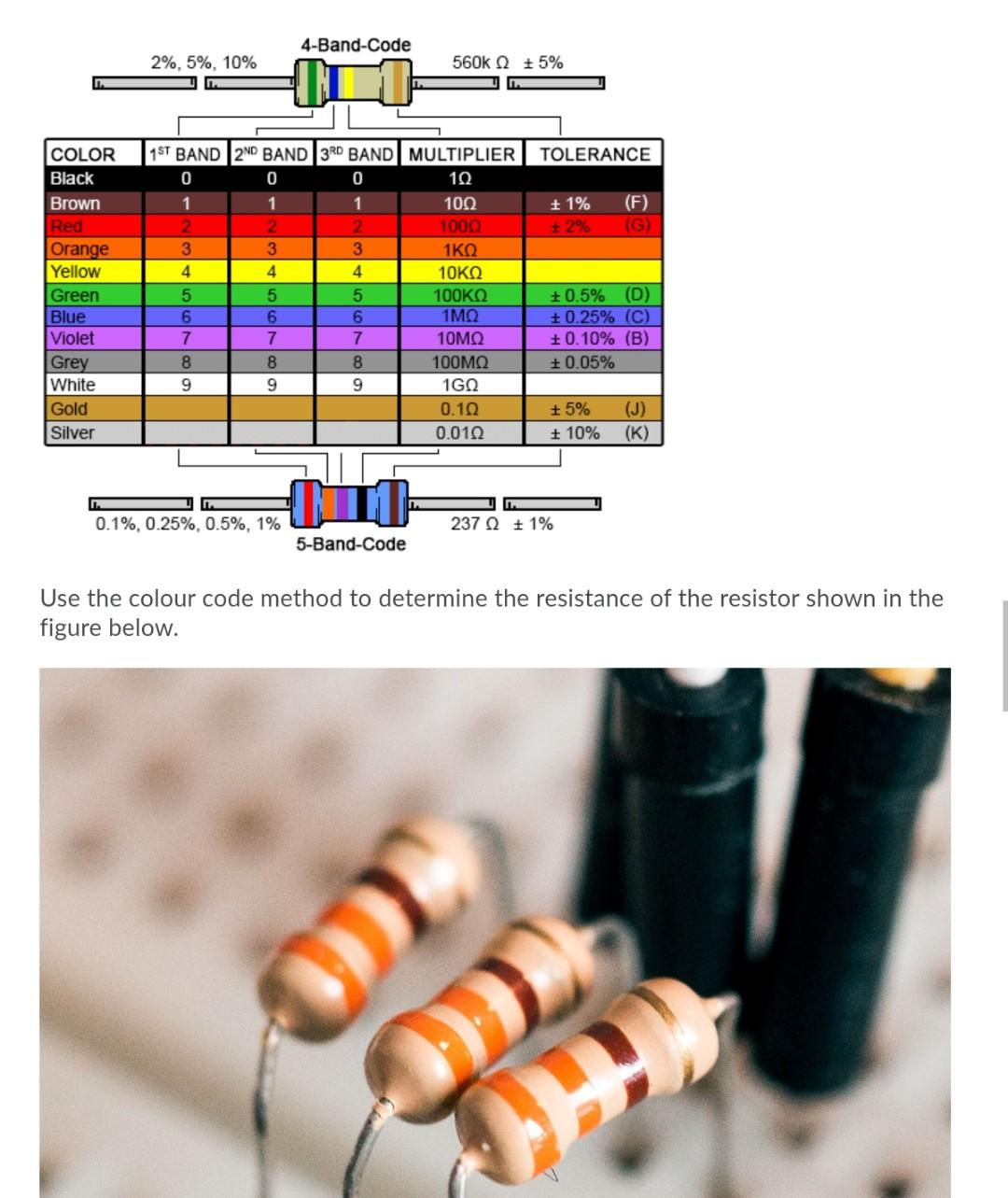 Solved 4-Band-Code 2%, 5%, 10% 560k (2 + 5% TOLERANCE COLOR | Chegg.com