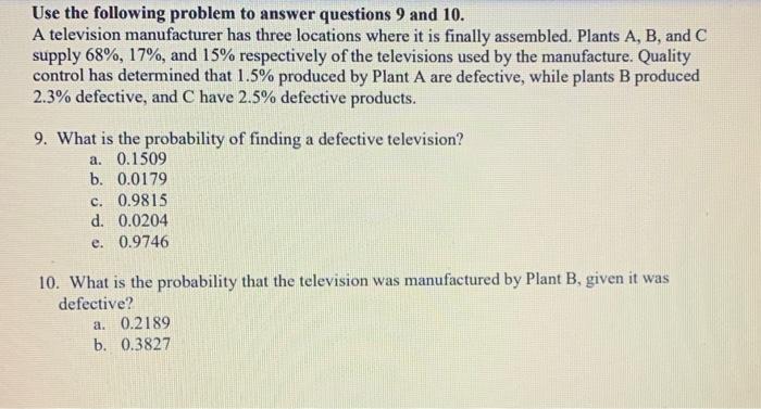 Solved Use The Following Problem To Answer Questions 9 And | Chegg.com