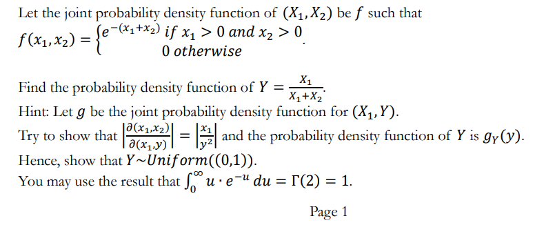 Solved Let the joint probability density function of (x1,x2) | Chegg.com