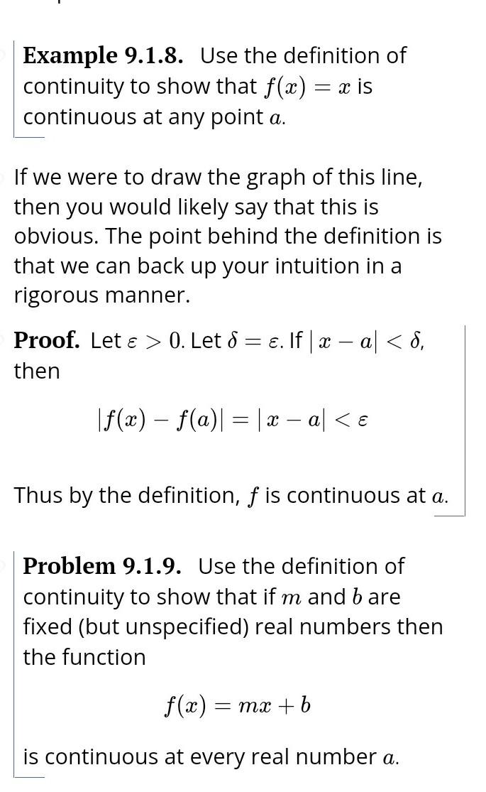 Solved Example 9.1.8. Use the definition of continuity to | Chegg.com