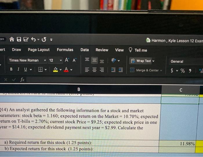 Solved OFF Harmon, Kyle Lesson 12 Exan View Tell me ert Draw | Chegg.com