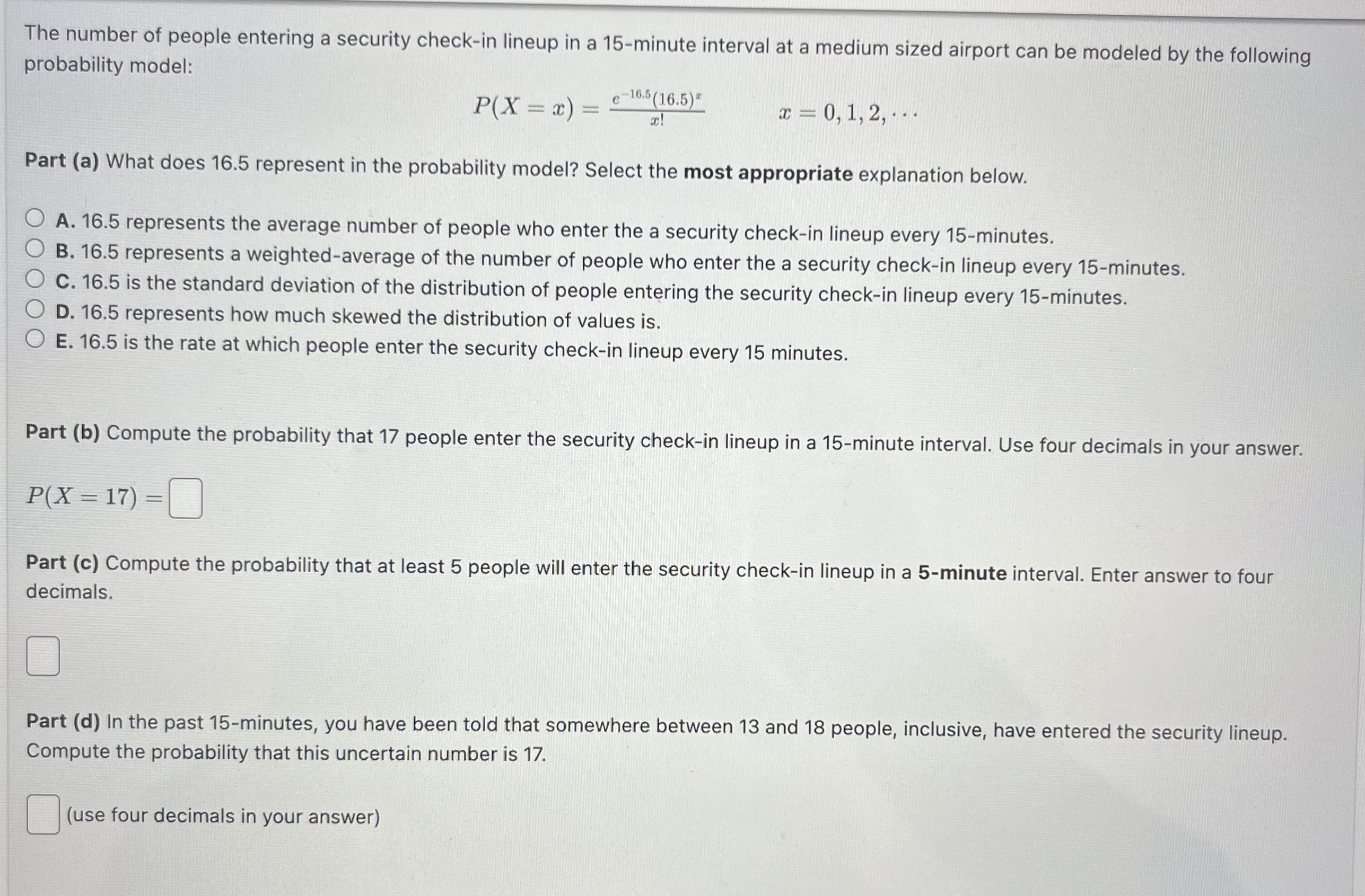 Solved The number of people entering a security check-in | Chegg.com