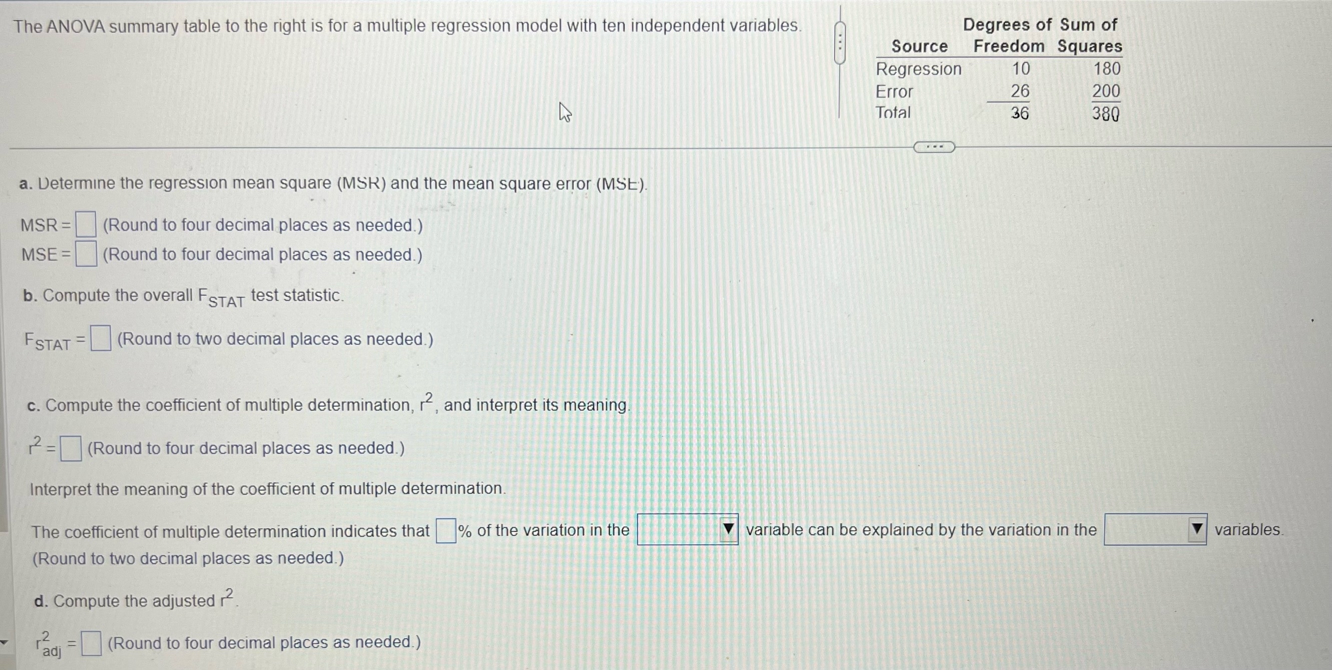 Solved The ANOVA summary table to the right is for a | Chegg.com