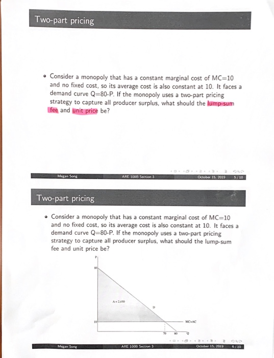 Solved Question #4: Two-Part Pricing [10 Points] In recent