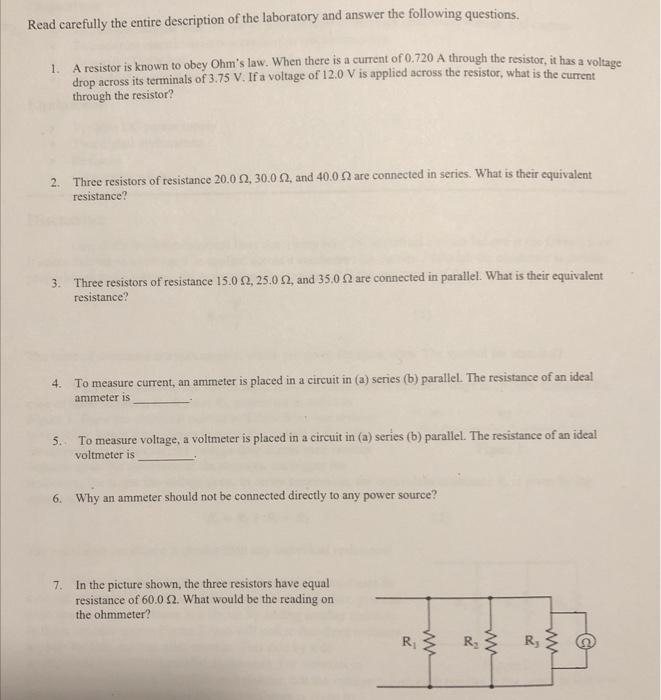 Solved 1. A resistor is known to obey Ohm's law. When there
