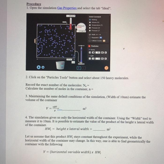 Gas Laws O Simulation Used: Gas Properties from the | Chegg.com
