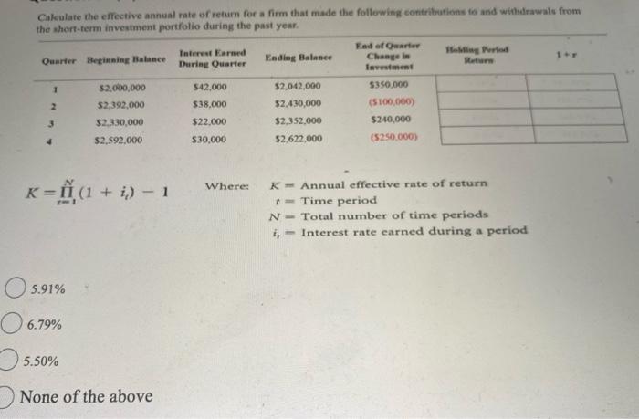 Solved Calculate the effective annual rate of return for a | Chegg.com