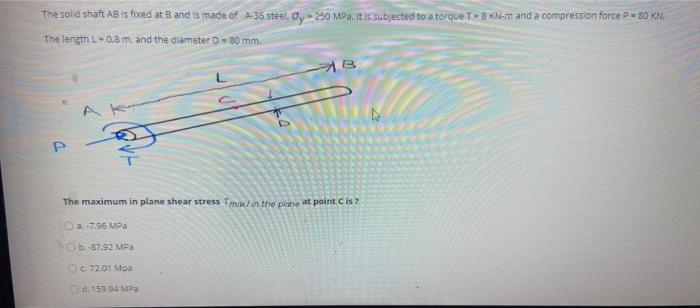 Solved The solid shaft AB is fixed at B and is made of A36 | Chegg.com