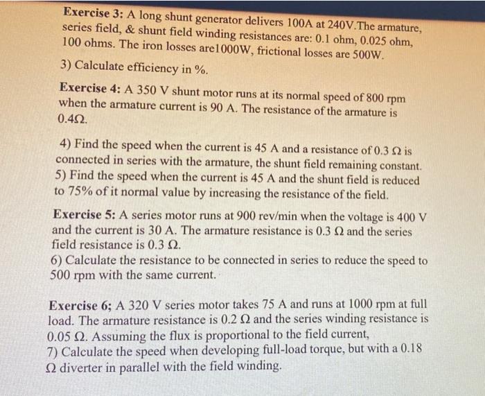 Solved Exercise 3 A long shunt generator delivers 100A at