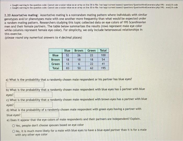 Solved 2.20 Assortative Mating: Assortative Mating Is A | Chegg.com