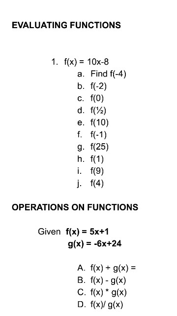 Solved Evaluating Functions F X 10x 8 Find F 4 F 2 Chegg Com